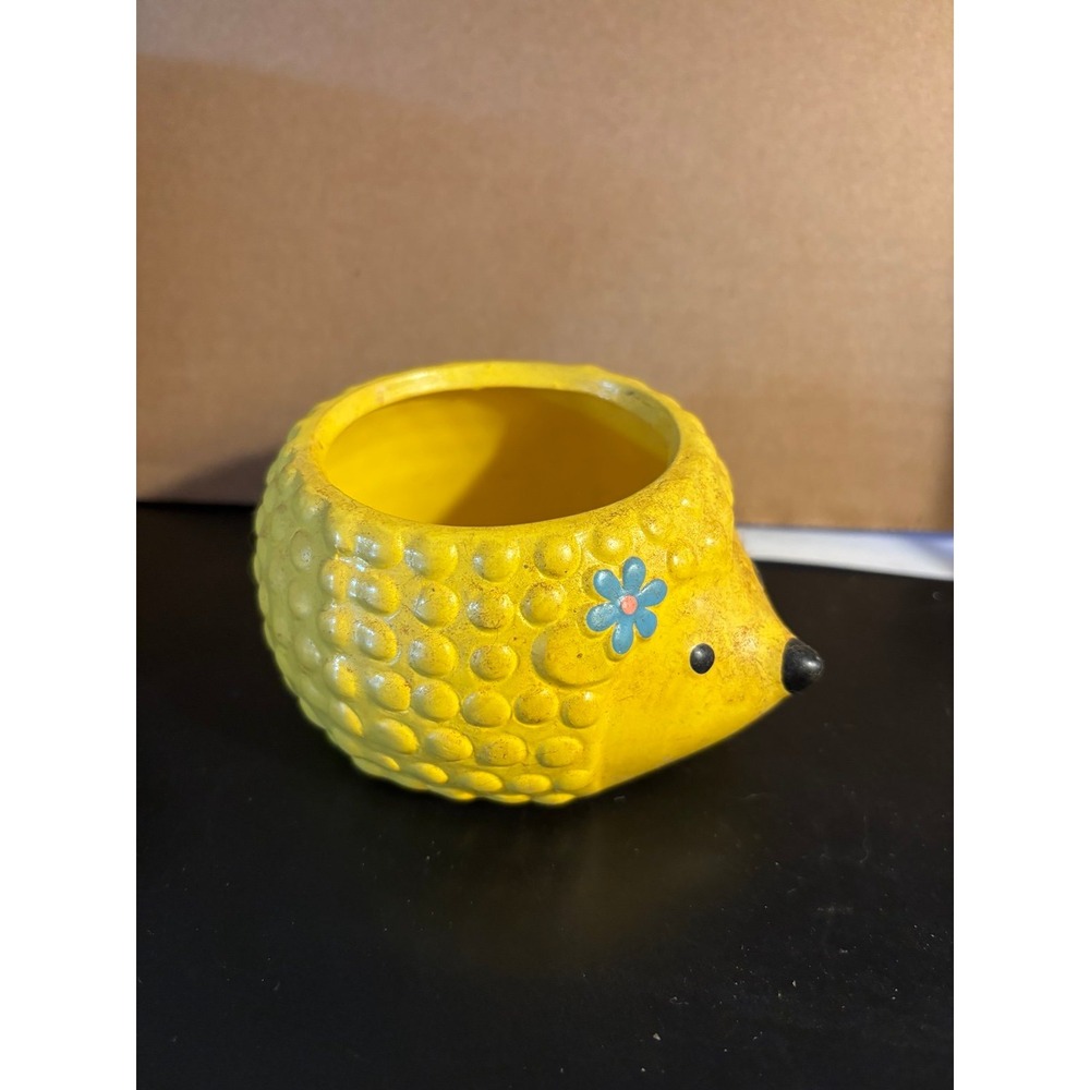 Vintage Rocket Farms Yellow Hedgehog Ceramic Mini Planter Succulent Pot Blue...